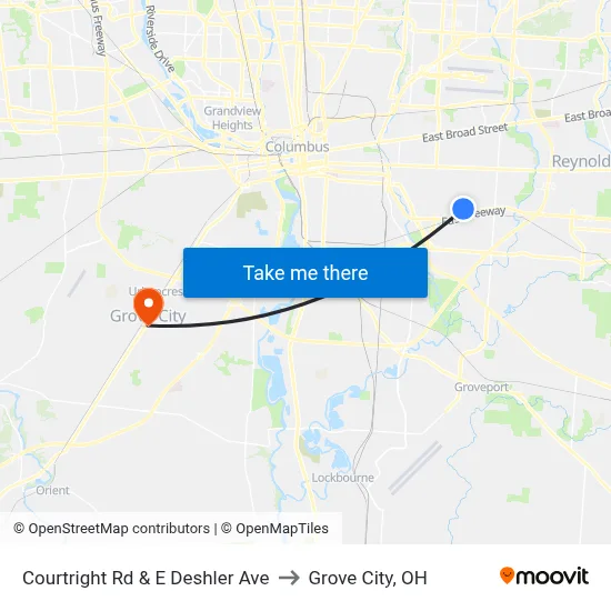 Courtright Rd & E Deshler Ave to Grove City, OH map