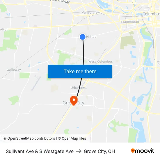 Sullivant Ave & S Westgate Ave to Grove City, OH map