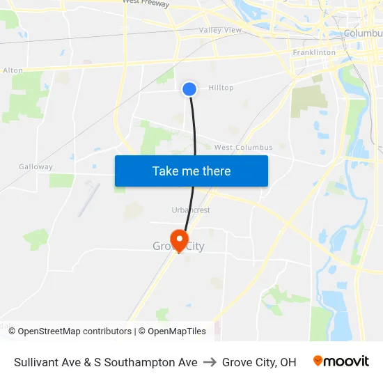 Sullivant Ave & S Southampton Ave to Grove City, OH map