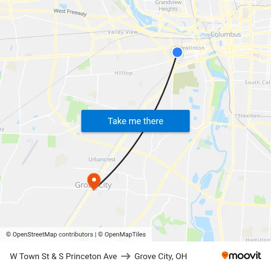 W Town St & S Princeton Ave to Grove City, OH map