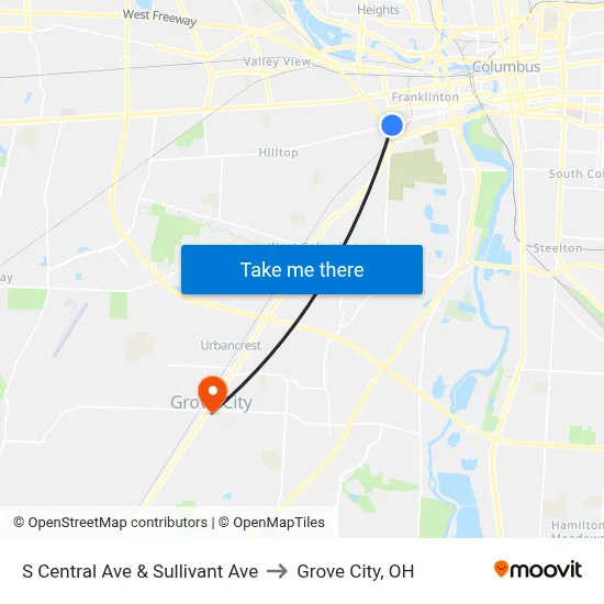 S Central Ave & Sullivant Ave to Grove City, OH map