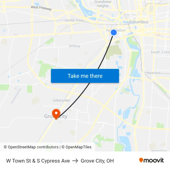 W Town St & S Cypress Ave to Grove City, OH map