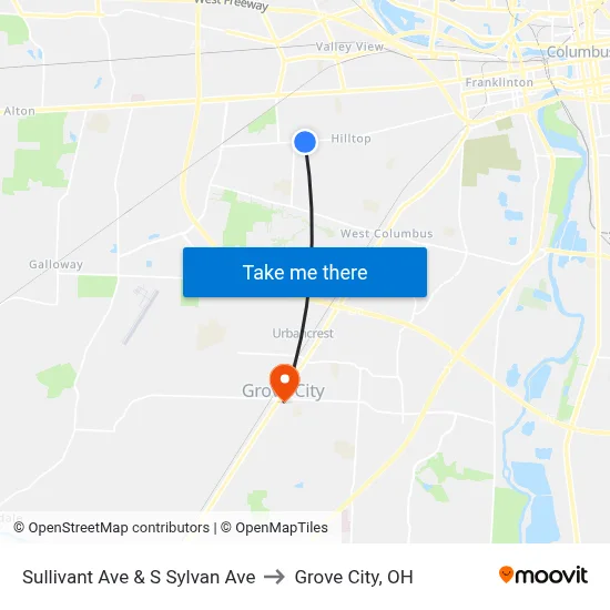 Sullivant Ave & S Sylvan Ave to Grove City, OH map