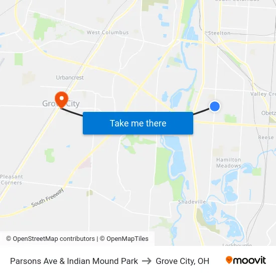 Parsons Ave & Indian Mound Park to Grove City, OH map