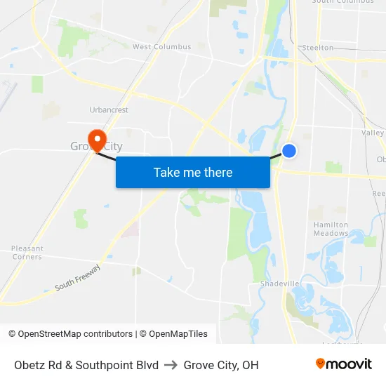 Obetz Rd & Southpoint Blvd to Grove City, OH map