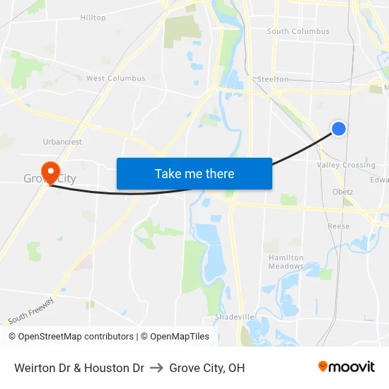 Weirton Dr & Houston Dr to Grove City, OH map