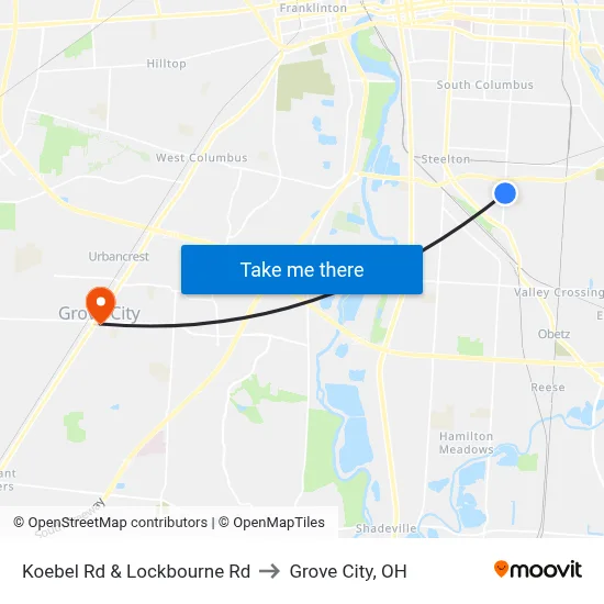 Koebel Rd & Lockbourne Rd to Grove City, OH map