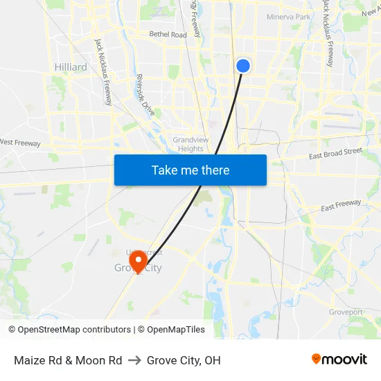 Maize Rd & Moon Rd to Grove City, OH map