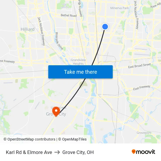 Karl Rd & Elmore Ave to Grove City, OH map
