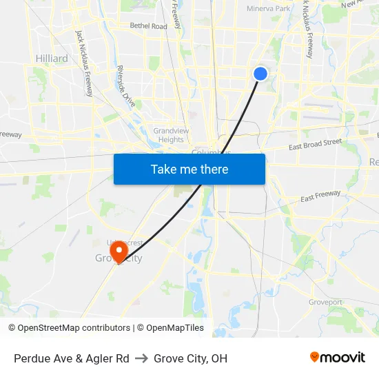 Perdue Ave & Agler Rd to Grove City, OH map