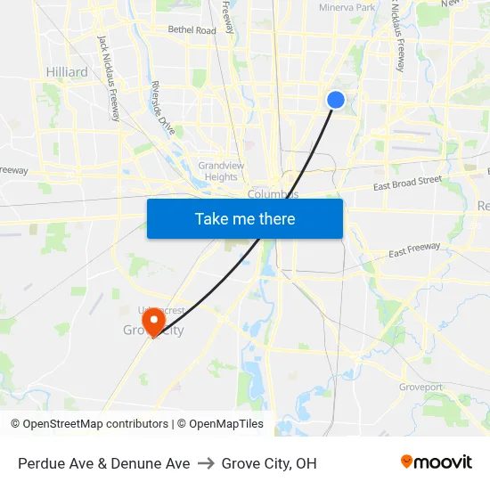 Perdue Ave & Denune Ave to Grove City, OH map