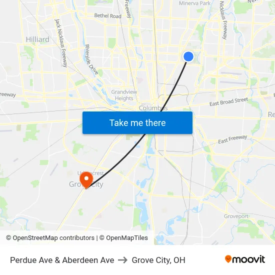 Perdue Ave & Aberdeen Ave to Grove City, OH map