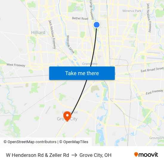 W Henderson Rd & Zeller Rd to Grove City, OH map