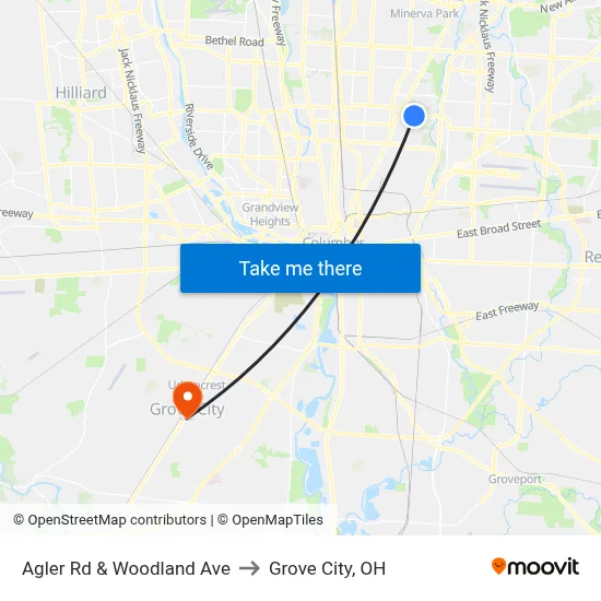 Agler Rd & Woodland Ave to Grove City, OH map