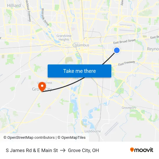 S James Rd & E Main St to Grove City, OH map