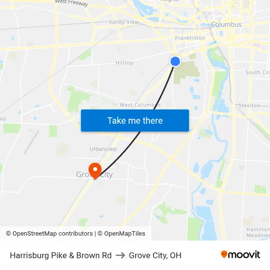 Harrisburg Pike & Brown Rd to Grove City, OH map
