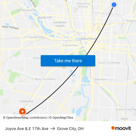 Joyce Ave & E 17th Ave to Grove City, OH map