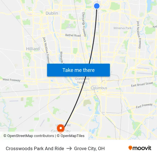Crosswoods Park And Ride to Grove City, OH map