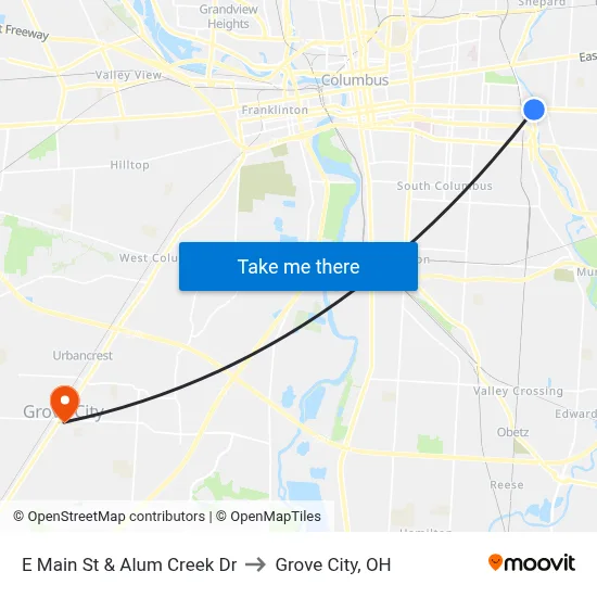 E Main St & Alum Creek Dr to Grove City, OH map