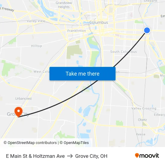 E Main St & Holtzman Ave to Grove City, OH map
