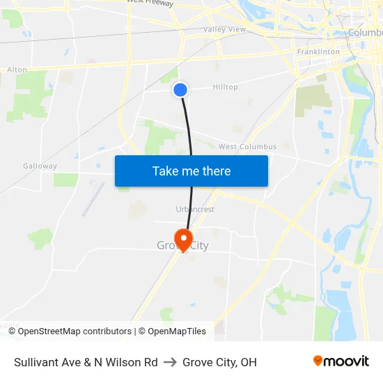 Sullivant Ave & N Wilson Rd to Grove City, OH map