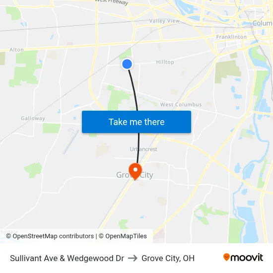 Sullivant Ave & Wedgewood Dr to Grove City, OH map