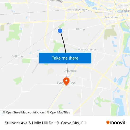 Sullivant Ave & Holly Hill Dr to Grove City, OH map