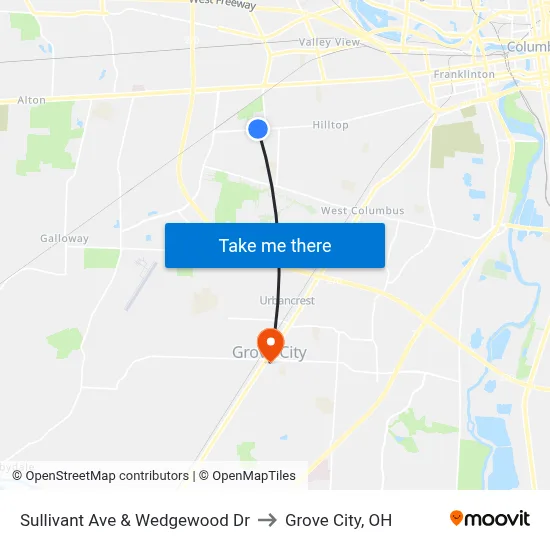 Sullivant Ave & Wedgewood Dr to Grove City, OH map