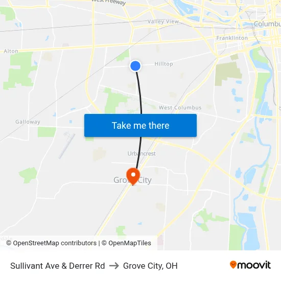 Sullivant Ave & Derrer Rd to Grove City, OH map