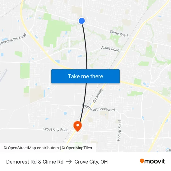 Demorest Rd & Clime Rd to Grove City, OH map