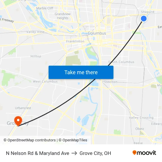 N Nelson Rd & Maryland Ave to Grove City, OH map