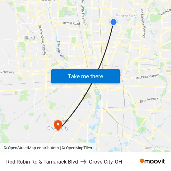 Red Robin Rd & Tamarack Blvd to Grove City, OH map