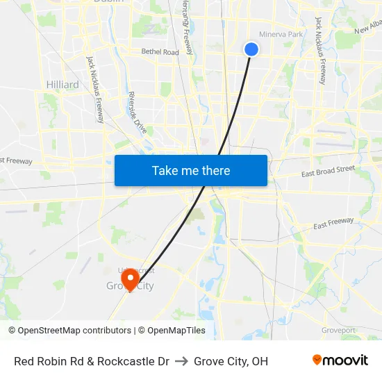 Red Robin Rd & Rockcastle Dr to Grove City, OH map