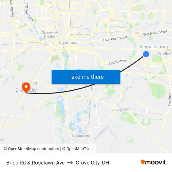 Brice Rd & Roselawn Ave to Grove City, OH map