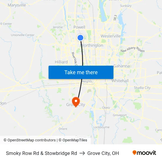 Smoky Row Rd & Stowbridge Rd to Grove City, OH map