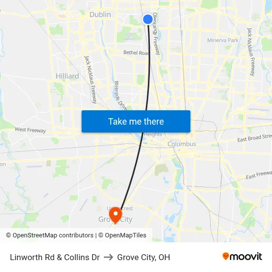 Linworth Rd & Collins Dr to Grove City, OH map