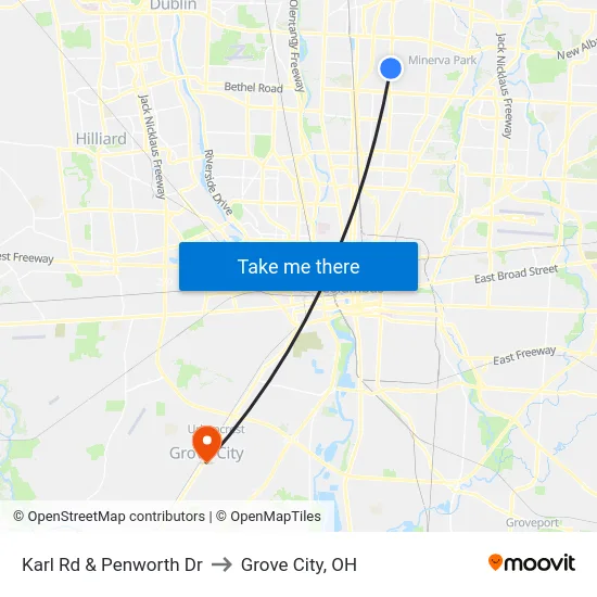 Karl Rd & Penworth Dr to Grove City, OH map