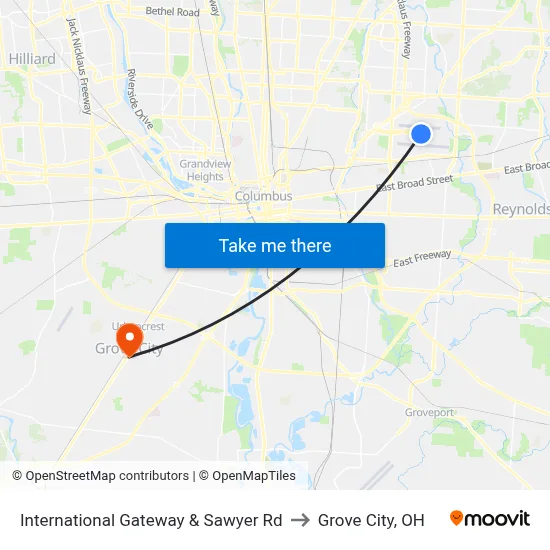 International Gateway & Sawyer Rd to Grove City, OH map