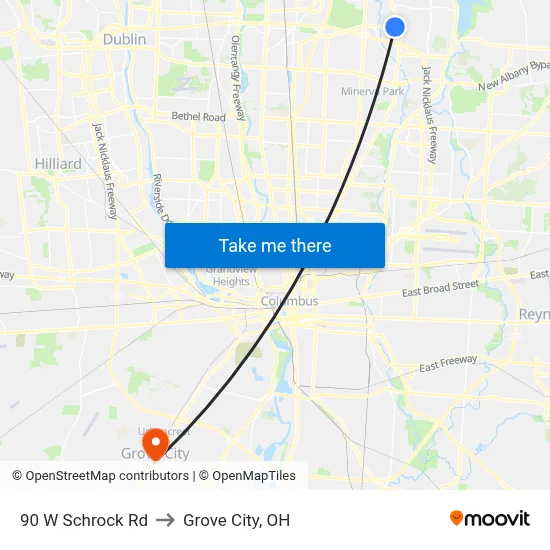 90 W Schrock Rd to Grove City, OH map