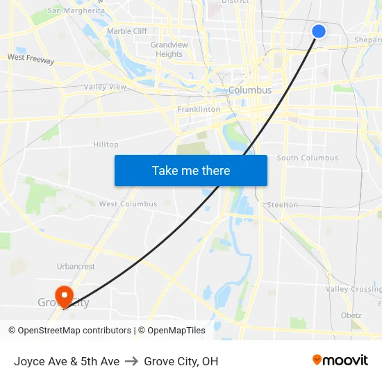 Joyce Ave & 5th Ave to Grove City, OH map