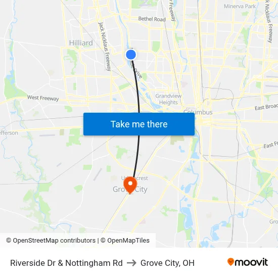 Riverside Dr & Nottingham Rd to Grove City, OH map