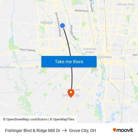 Fishinger Blvd & Ridge Mill Dr to Grove City, OH map
