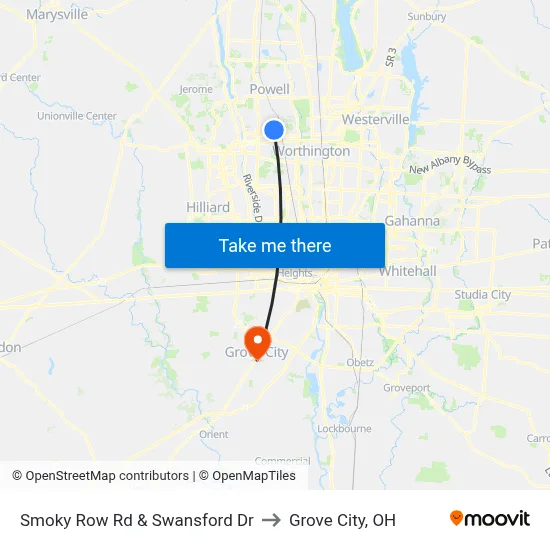 Smoky Row Rd & Swansford Dr to Grove City, OH map