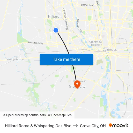 Hilliard Rome & Whispering Oak Blvd to Grove City, OH map