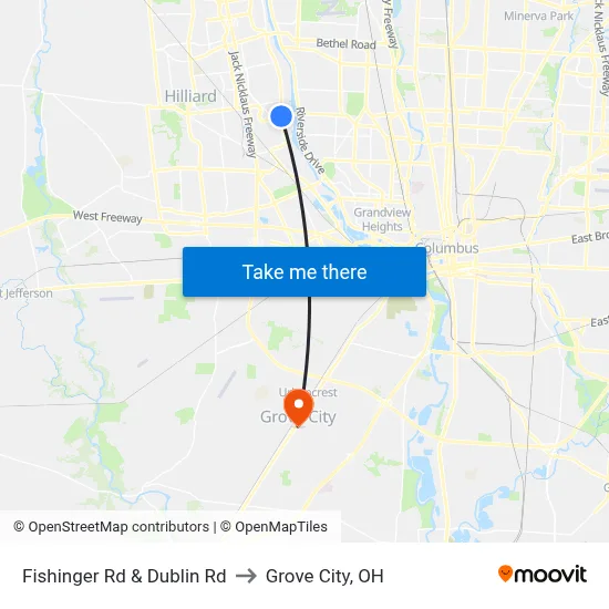 Fishinger Rd & Dublin Rd to Grove City, OH map