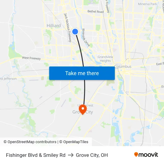 Fishinger Blvd & Smiley Rd to Grove City, OH map