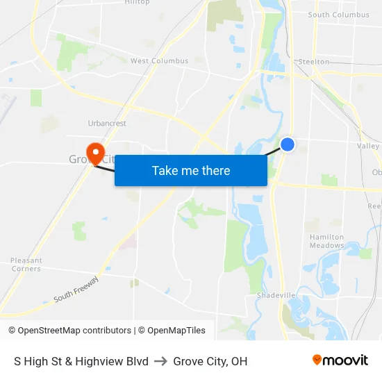 S High St & Highview Blvd to Grove City, OH map