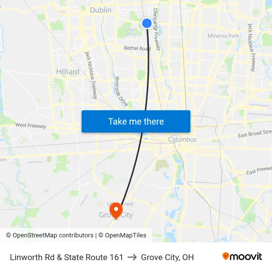 Linworth Rd & State Route 161 to Grove City, OH map