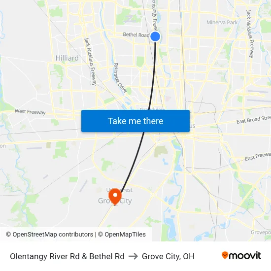 Olentangy River Rd & Bethel Rd to Grove City, OH map
