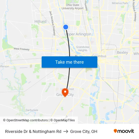 Riverside Dr & Nottingham Rd to Grove City, OH map